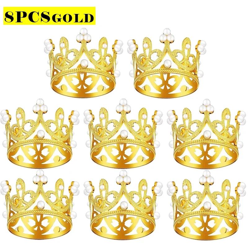 

50/1 шт. Міні-прикраса для торта з перлинною короною Топпер для капкейків Дитяча прикраса для волосся DIY Весілля, День народження Прикраса для випічки торта