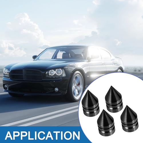 Un ABSOPRO Capac Praf Anvelopă Auto Formă Turn Acoperire Valvă Aer Aliaj Aluminiu Negru (Set de 4)