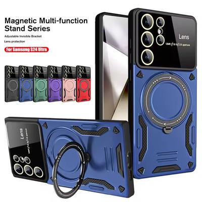 Luxury Magnetic Armor Case For Samsung S25 S24 S23 S22 Ultra Plus S23 S24 FE For Magsafe Wireless Charger Ring Stand Phone Cover