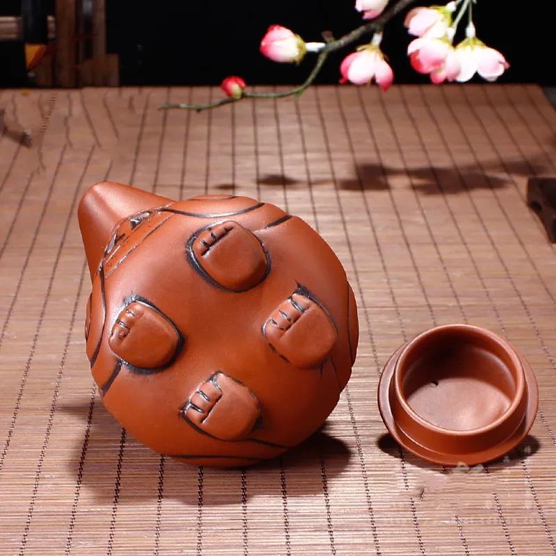Chinese Style Lucky Four Corners Handmade Beauty Kettle Tea Set Customized Home Teapot Purple Clay Hand Holding Pot Gifts