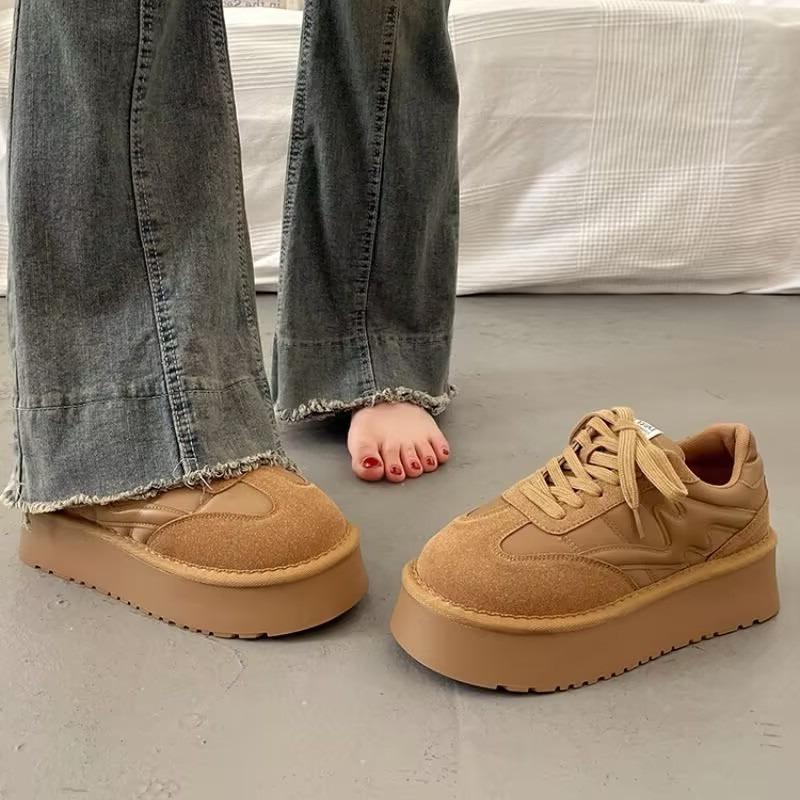 Round Toe Thick-soled Women's Winter New Heightening Non-slip Sports Shoes Fashionable Casual Lace-up Sneakers Women