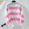 Autumn Winter Vintage Stripe Pullover Knitwear Top Loose Long Hooded Stand Collar Sweater