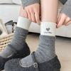Woolen Socks, Heart-shaped Embroidered Socks, Double-threaded Bow, Striped, Thickened and Fleece Warm, Grey Pile Socks