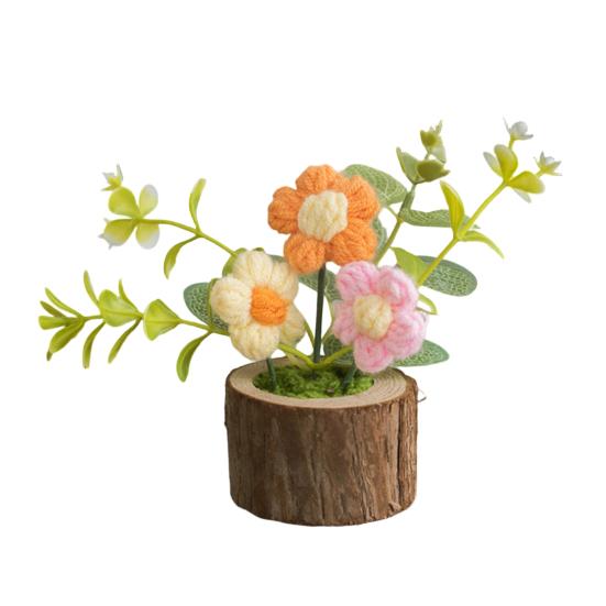 Handmade Crochet Potted Flower Artificial Knitted Flower Bouquet Forever Flower Gifts for Mother's