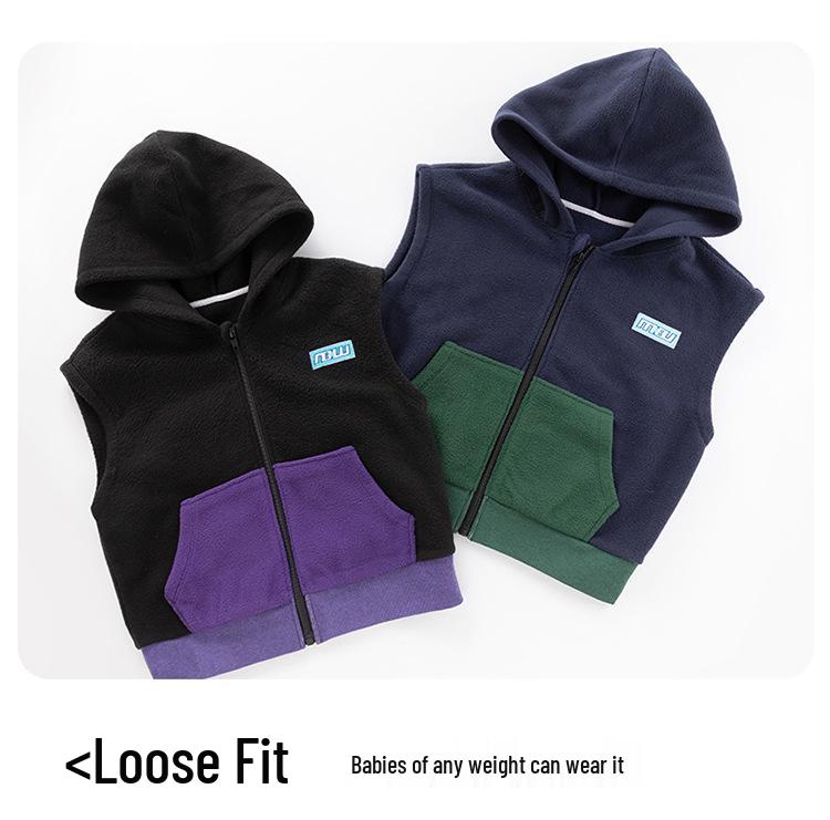 Kids' Hooded Fleece Vest - Sleeveless Autumn/Winter Style for Boys & Girls