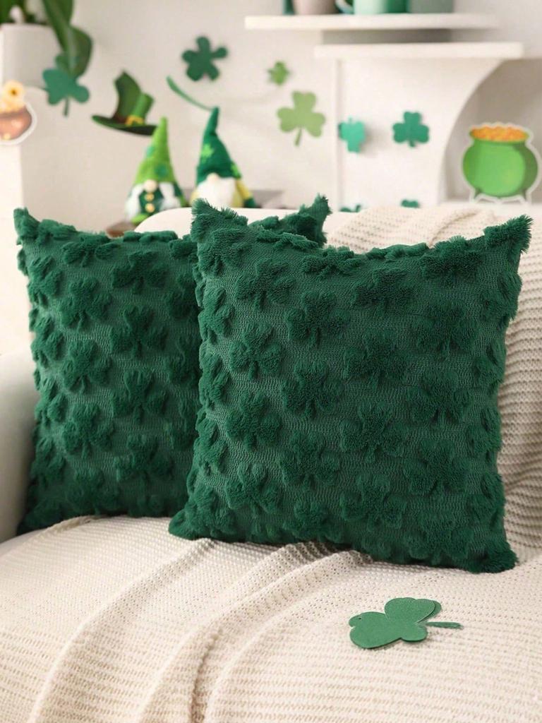Pillow Covers Patricks Day Decorations Green Shamrock Soft Jacquard Throw Pillows For Bedroom Sofa Holiday Festivals Home Decor