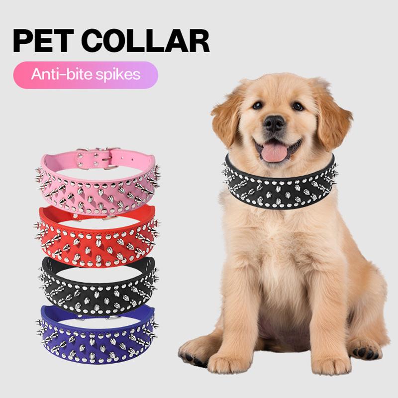 Collare per Cani Allargato Borchiato Anti-morso Regolabile in Pelle Borchiata per Cani Medi Grandi Indumenti per Animali Domestici per Bulldog