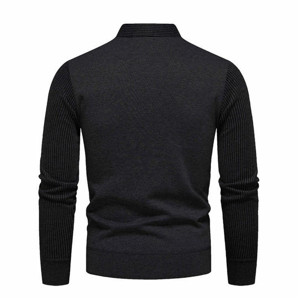 Men's Solid-color Casual Faux Two-piece Striped Pullover Knitted Sweater, Men's Square-neck Long-sleeved Knitted Warm Sweater