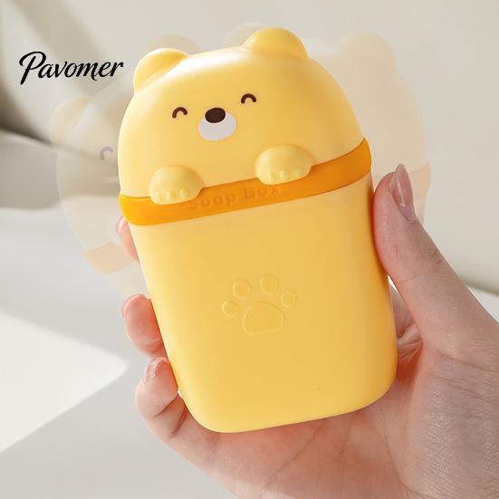 Durable Soap Storage Case Cute Bear Box with Lid, Plastic Holder Protector for Business Trips Drainage Design, Portable Travel Home And Dish Gym