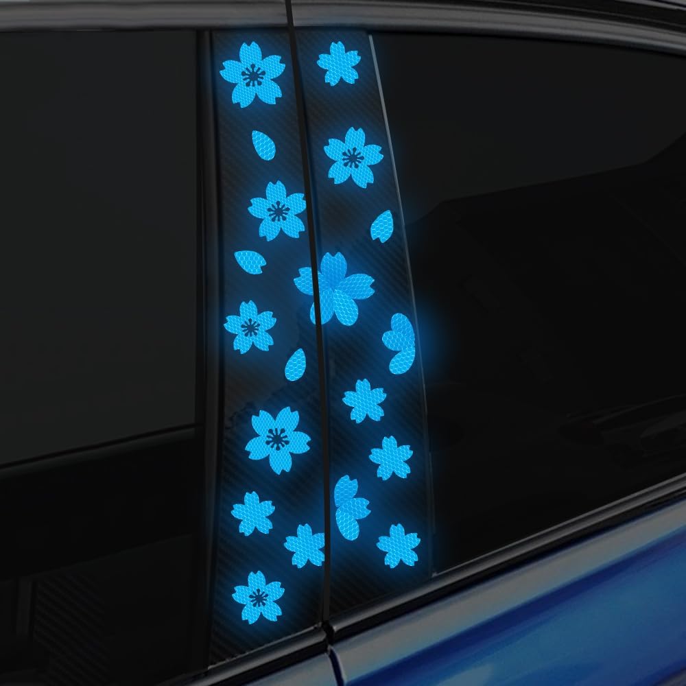 High Intensity Reflective Flower Car B-Pillar Sticker Self-Adhesive Cherry Blossom Center Pillar Decal Waterproof Vinyl Decal DIY Car Window Bumper синий