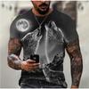 Summer Round Neck 3D Wolf Print Top Fashionable Casual Short Sleeved Men's T-shirts