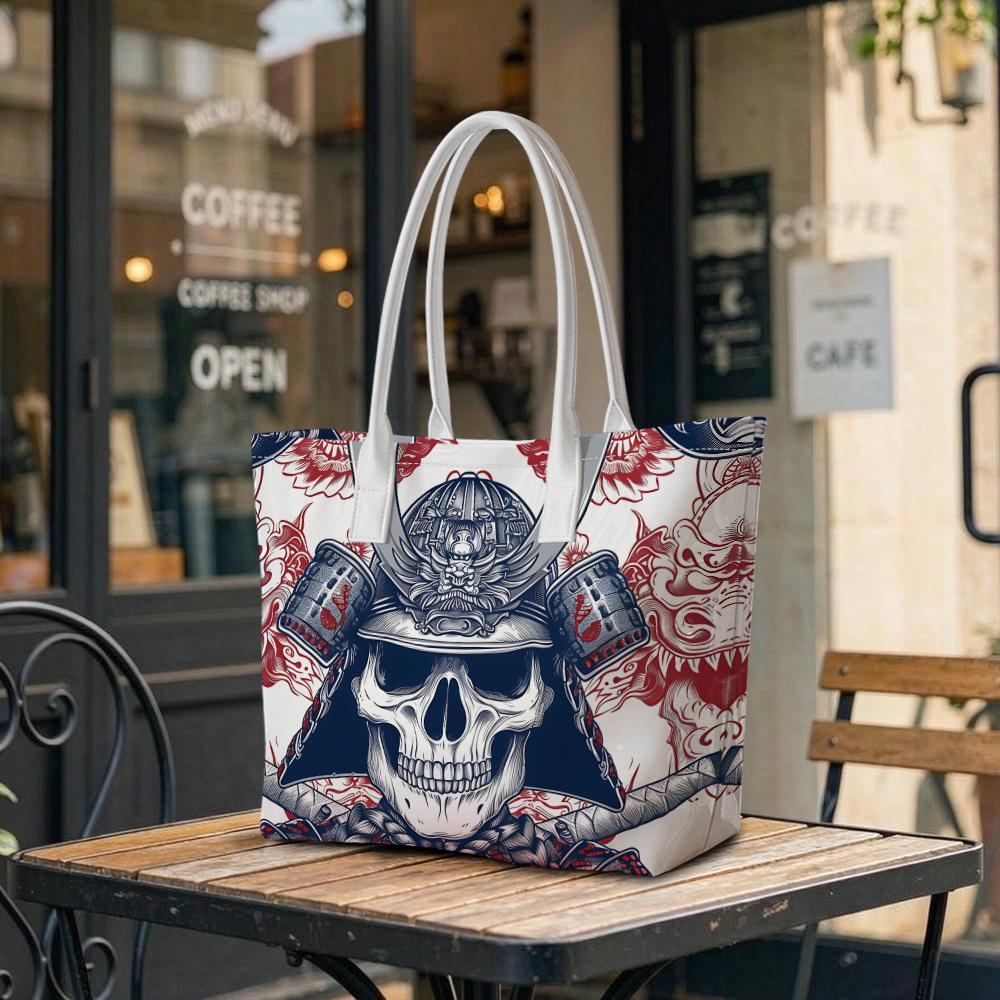 Cool Skull Samurai Print Casual Shoulder Tote Bag Fashion Daily Outdoor Carry Bag for Streetwear