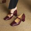 Casual solid color leather large size shoes small leather shoes new women's fashion single shoes square head buckle comfortable beef tendon soft sole
