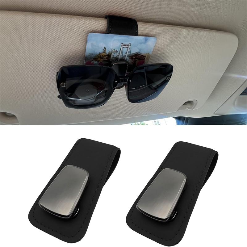 

1Pcs Car Glasses Box Leather Sun Visor Sunglasses Car Clip Card Ticket Holder PU Leather Eyeglasses Clip Car Accessories чёрный