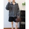 Autumn and winter new double zipper sequined high-end knitted cardigan loose casual versatile sweater jacket women