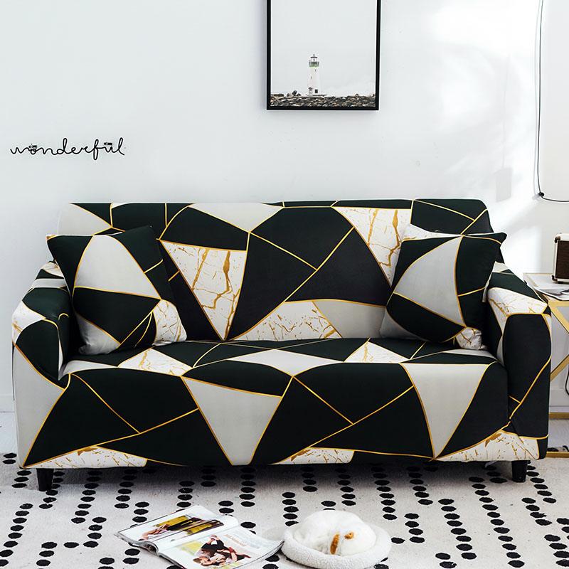 Stretch Sofa Cover Geometry  For Living Room Furniture Protector Couch Cover With Elastic Bottom Sofa Slipcovers For Pets, Kids