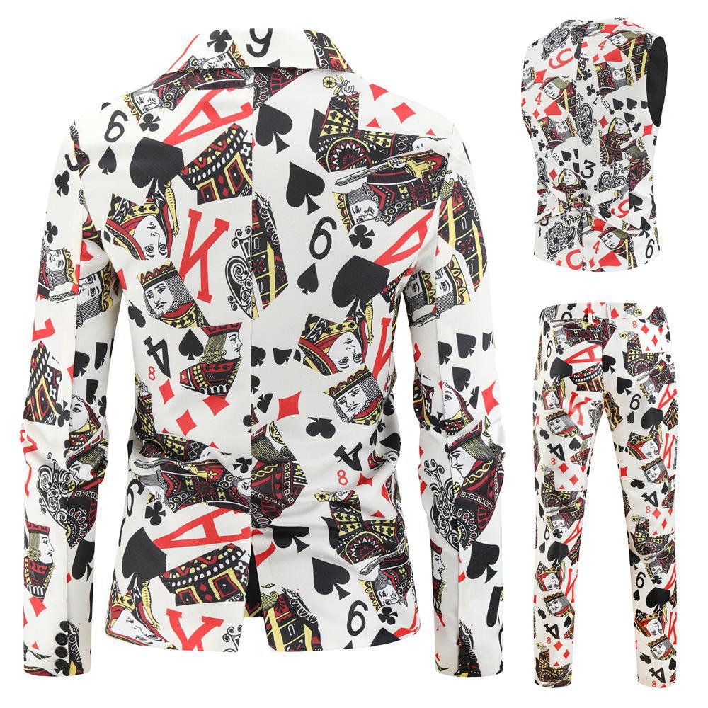 חליפת קז'ואל לגברים במידה גדולה עם הדפס תלת-ממדי לחג המולד, שלושה חלקים, סגירת כפתור אחד