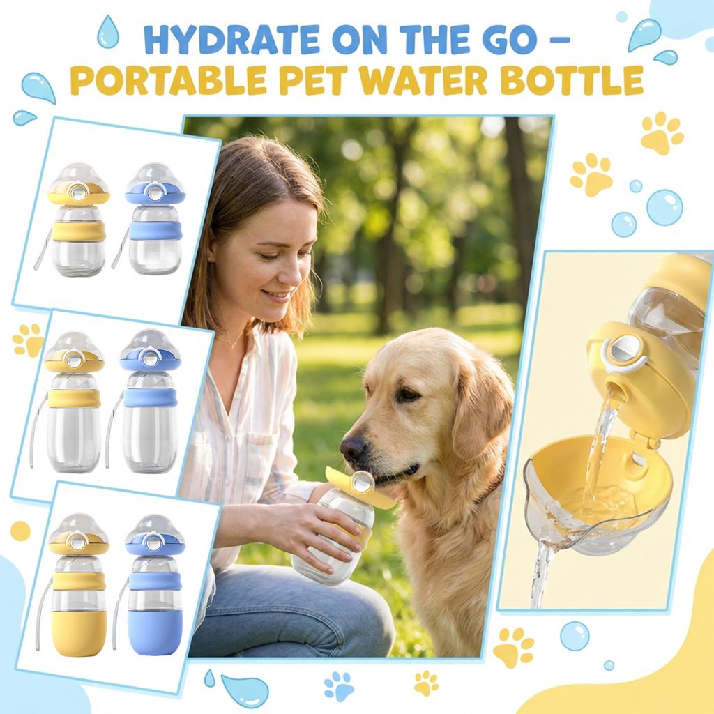Portable 2-in-1 Dog Water & Food Bottle – Leak-Proof Pet Travel Water Dispenser For Walking, Hiking & Outdoor Adventures