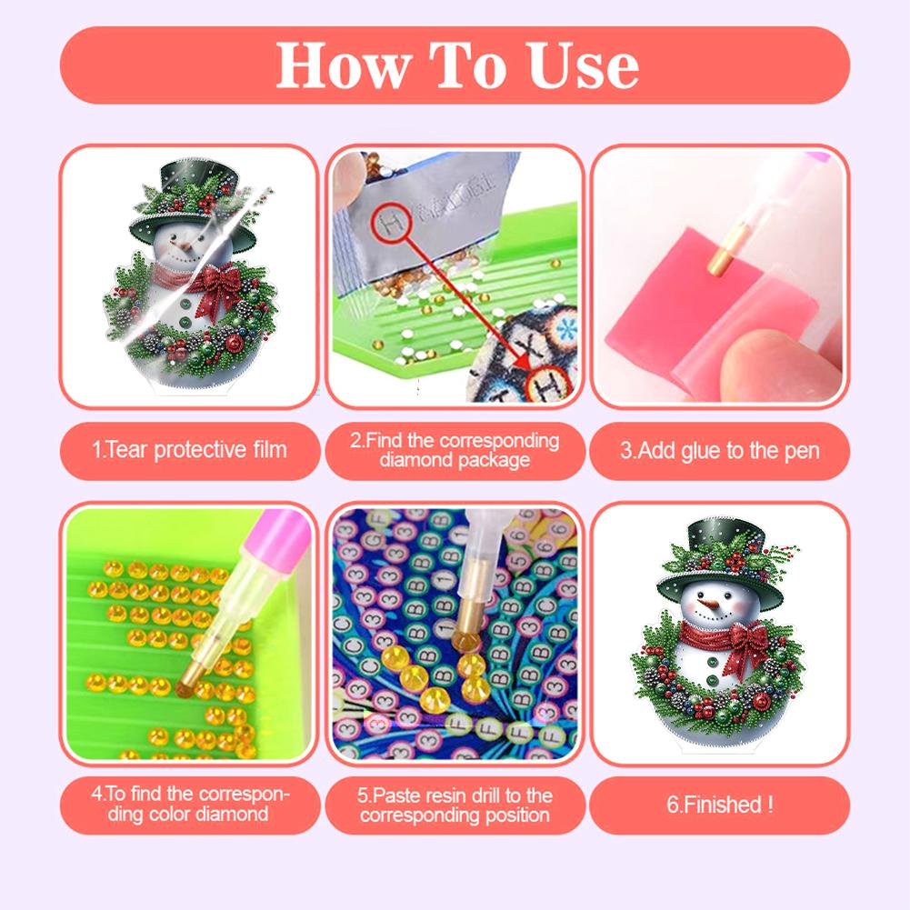 Christmas Snowman DIY 2D Flat Acrylic Desktop Diamond Art Kits Signle-Sided 23.8*17.7cm with Bright Special-Shaped Rhinestones