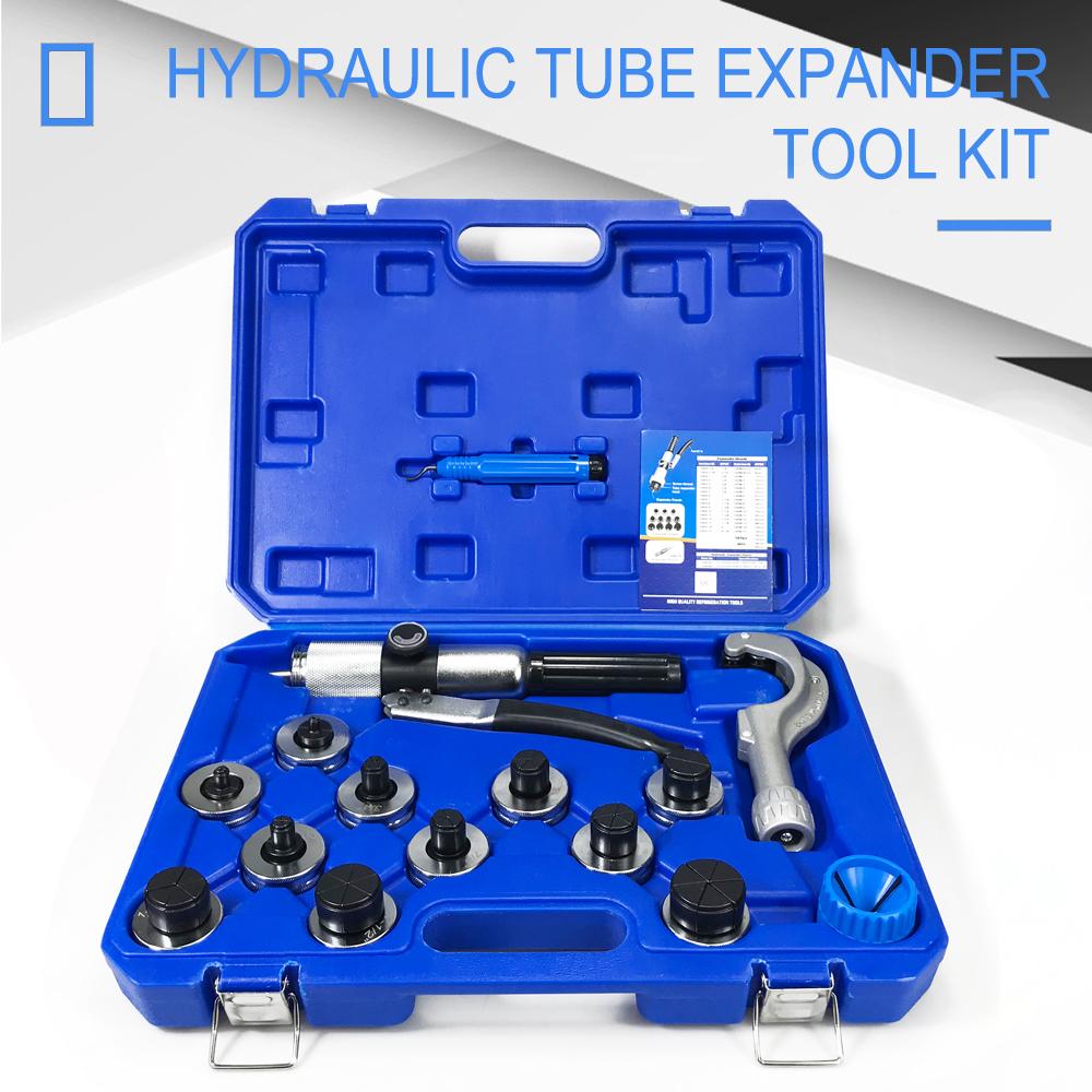 Hydraulic Tube Expander Tool Kit with 11 Pipe Expander Heads Air Conditioner Copper Tube Flapper Refrigerator Tube Flapper