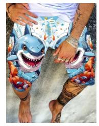 Men s summer beach shorts, cartoon shark design, outdoor vacation soft and comfortable informal shorts S