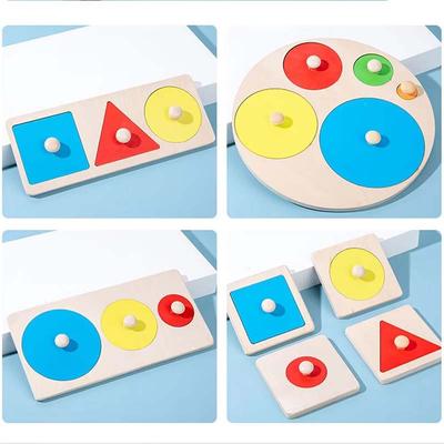 Form- und Farbabgleich aus Holz Hand-Kratzbrett Montessori Baby-Puzzlespielzeug Geometrische Früherziehung Kognitives Spielzeug TMZ