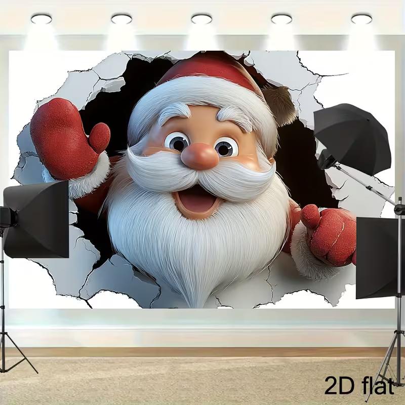 

2D Playful Santa Backdrop, Jolly Santa Claus Breaking Through White Wall for Holiday Photos 47.2x31.5inch/120*80cm