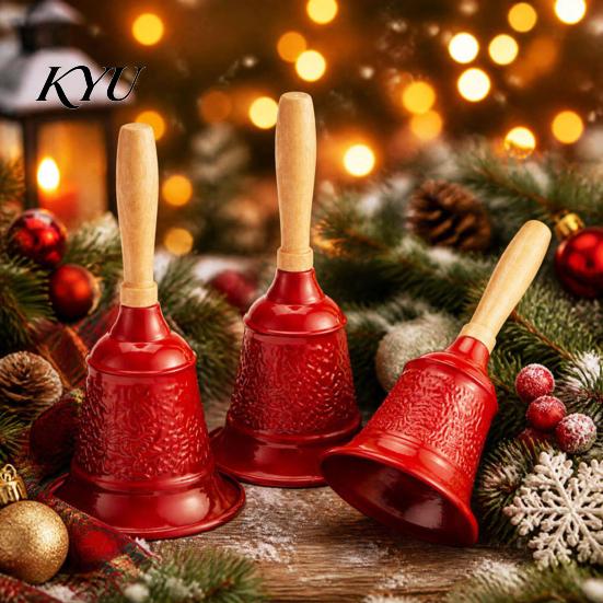 Decorazione Festa di Natale Campanellino Vintage con Manico in Legno, Metallo Chiamata Servizio Decorativo Oro per Ristorante Bar Aula Addestramento Animali, Natale