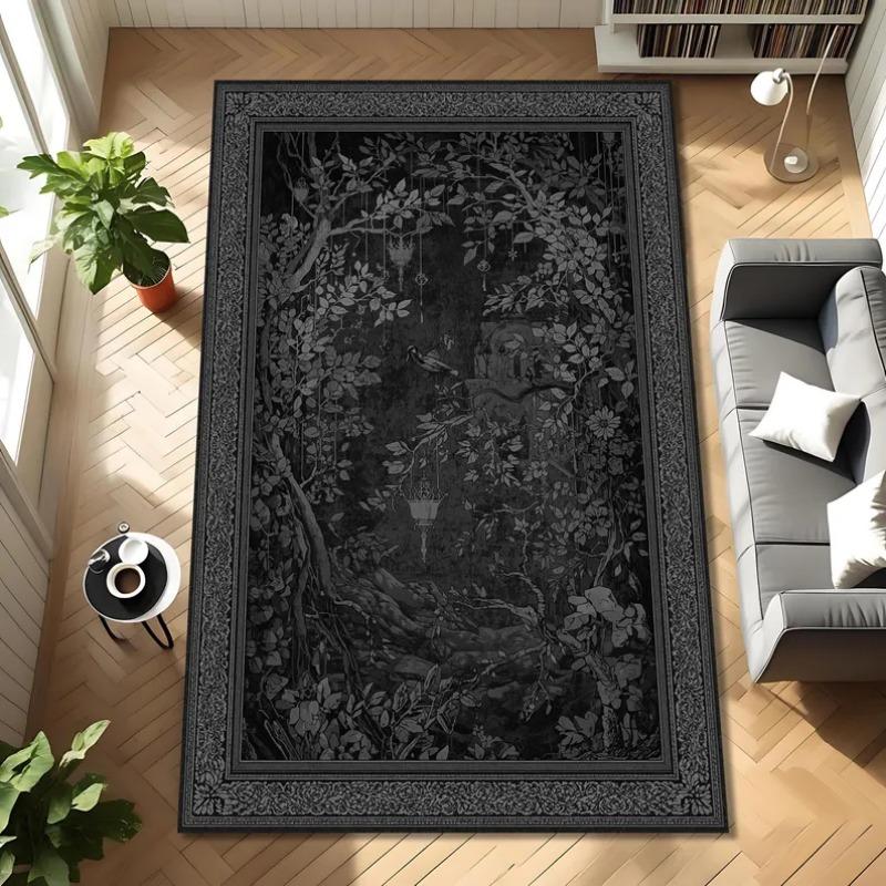 Alfombra Bosque de Murciélagos Gótico Oscuro Alfombra con Patrón de Telaraña de Bruja Retro para Sala de Estar Dormitorio Decoración Dark Academia Alfombrilla Antideslizante