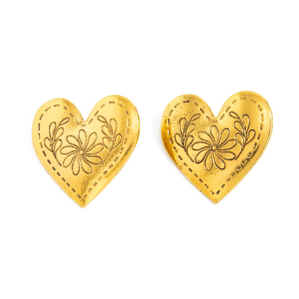 Dawney Exaggerated Retro Pattern Big Love Stud Earrings Female, Fashionable Metal Oil Dripping Flower Resin Earrings