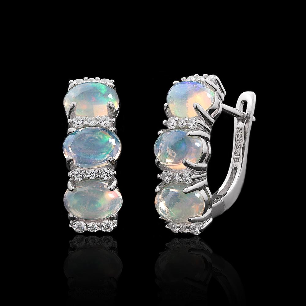 

Classic design 925 sterling silver October Birthstone Natural opal Earring fine jewelry for mom s Festive and birthdays gift m белый