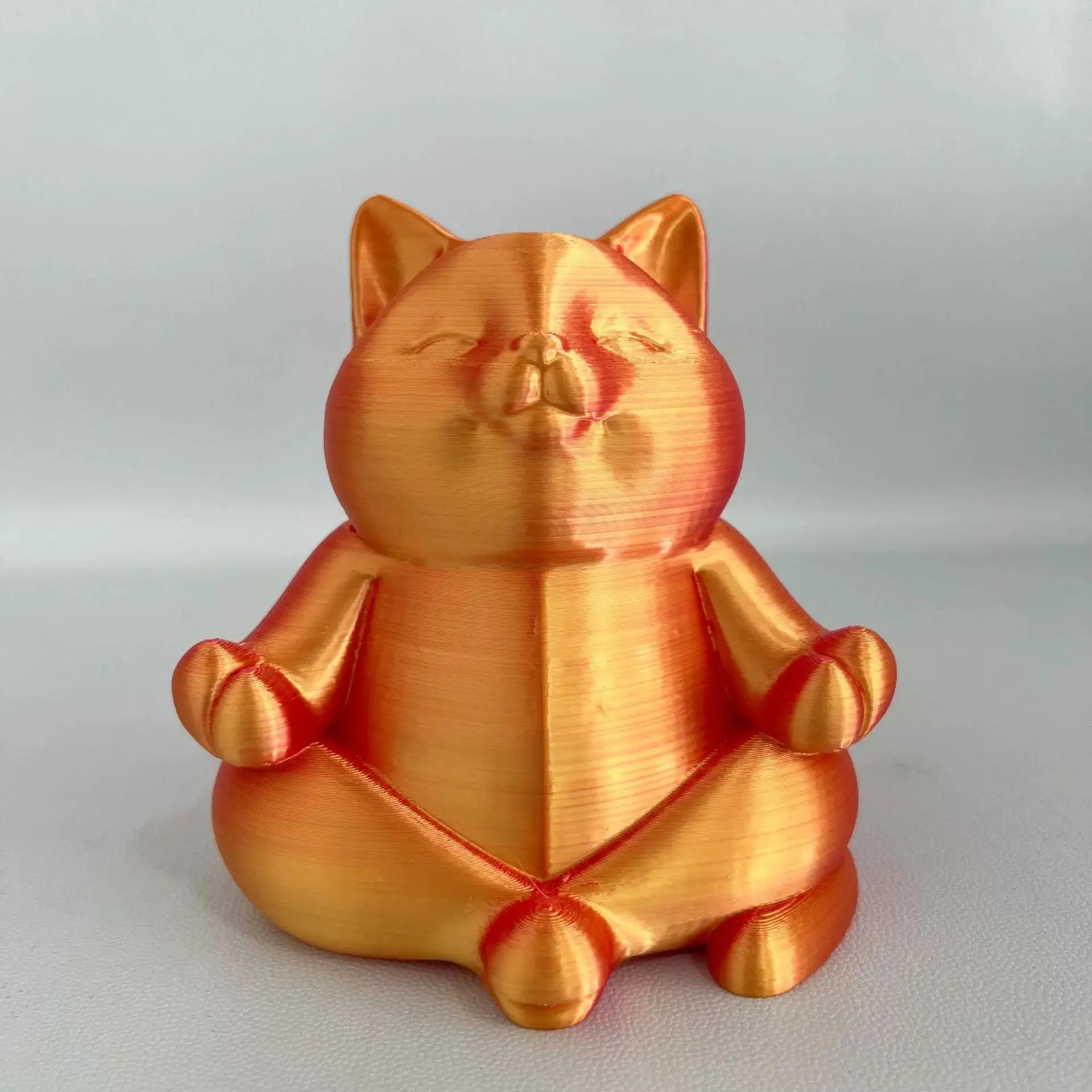 Cute 3D Printed Cat Figurine In Meditating Pose - Zen Yoga Statue With Eyeglass Holder,  Gradient Home Desk Decor, Novelty Gift Small оранжевый