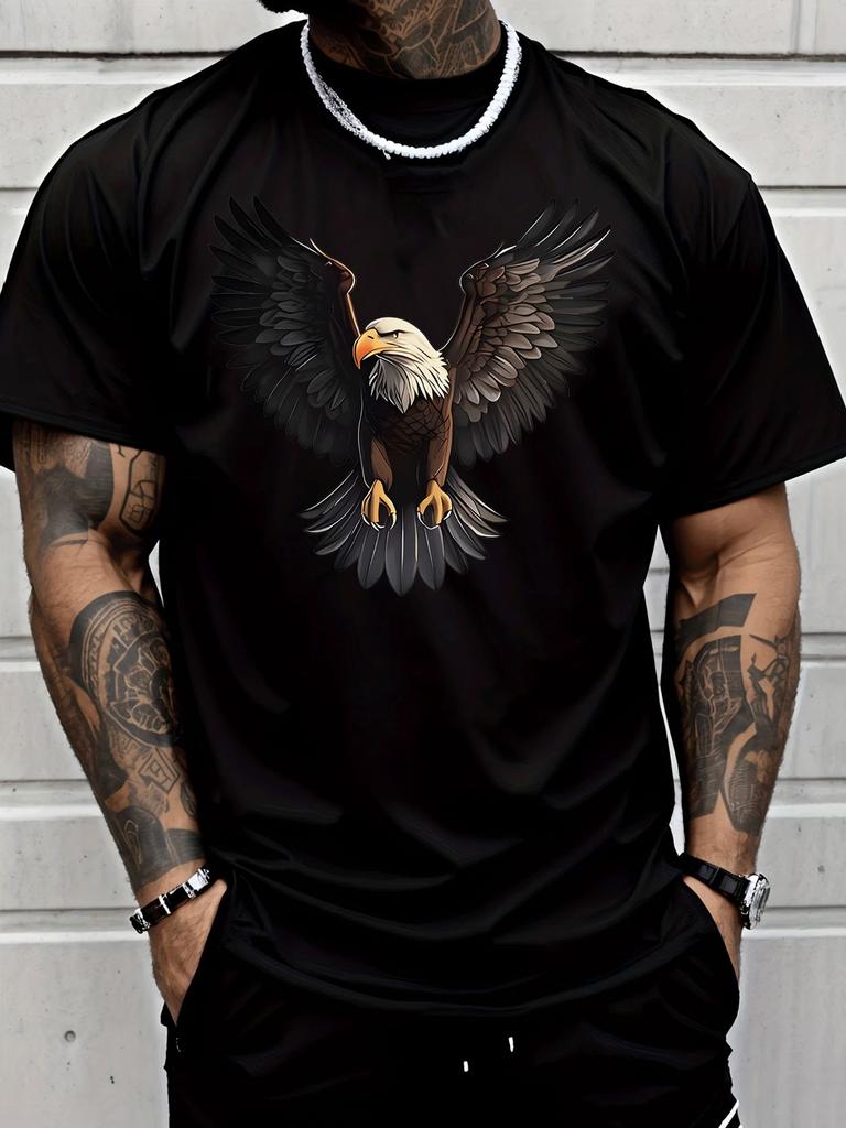 Unisex Soft Cotton Short Sleeve Tee Majestic Spread Wing Bald Eagle Graphic Crew Neck Loose Casual Outdoor Street Daily Wear Top