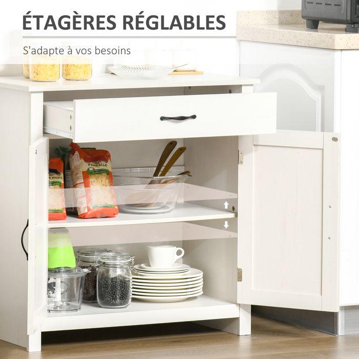 Buffet - HOMCOM - tiroir, 2 portes de grange et étagère réglable - MDF et panneau de particules - 80 x 39,7 x 80 cm - blanc
