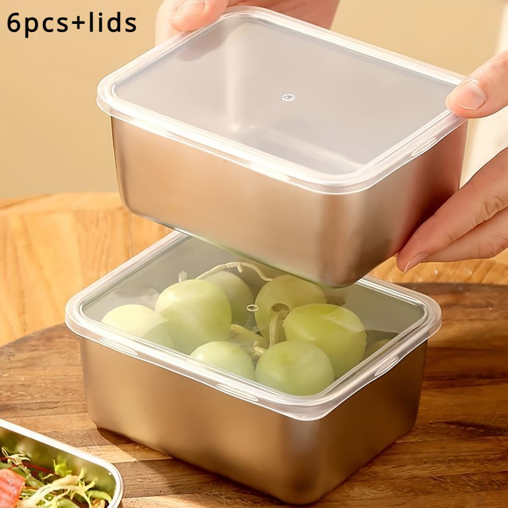 

6 шт. герметичные контейнеры для хранения из нержавеющей стали - безопасные герметичные крышки, штабелируемая конструкция, идеально подходят для кемпинга, пикника, школы, офиса, кухни 6pcs+lids серебряный