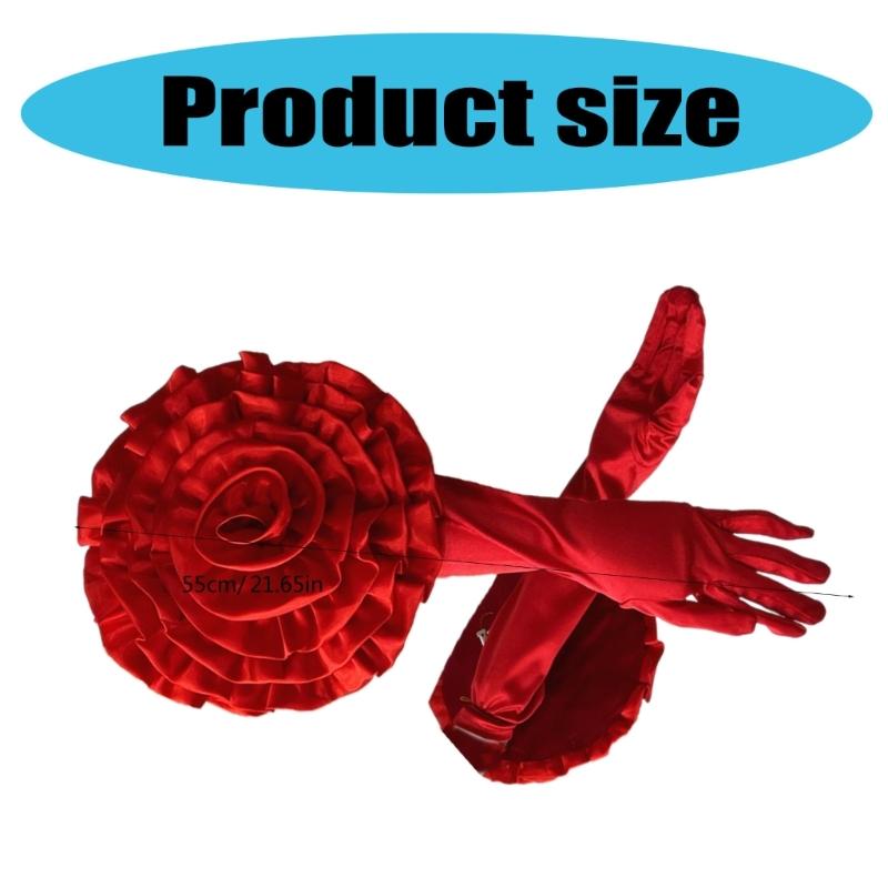 Evening Party Gloves for Women Long Satined Gloves with Large Flower Stage Accessories Elbow Length Dancing Wedding Gloves