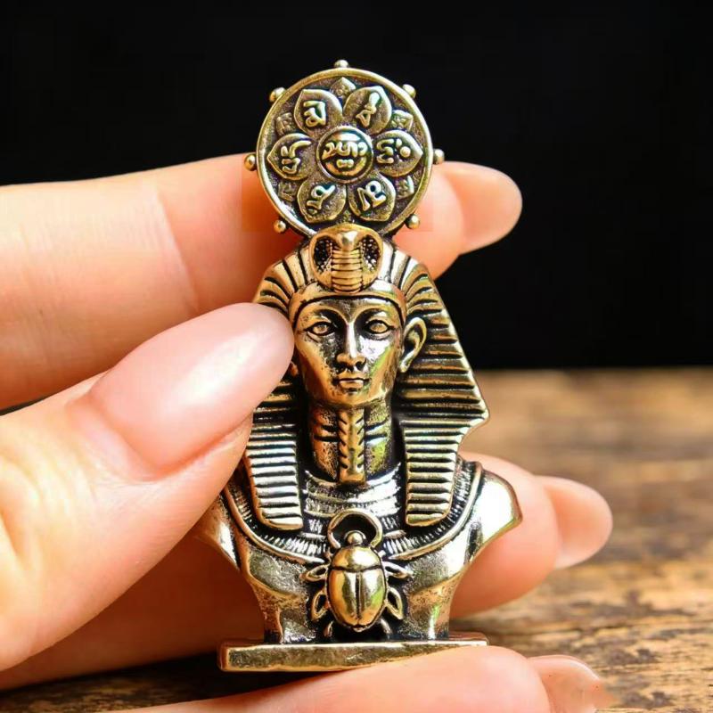 Solid Brass Vintage Ancient Egypt Pharaoh Sun Figurines Miniatures Desk Ornament Home Decoration Crafts