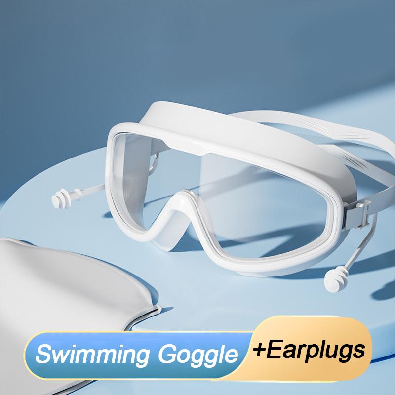 Large Frame Swimming Goggles Women Men Swim Glasses with Earplugs Waterproof Silicone Frame Swim Eyewear Equipment Swim Cap