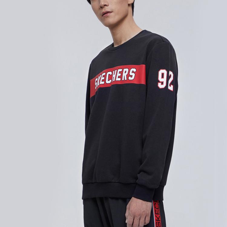 Skechers Letter Print Knitted Pullover Vintage American Sweatshirt Men Sweatshirt Black L319M036-0018S
