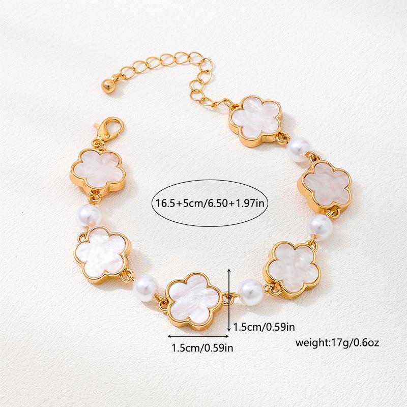 2026 New Classic Five Leaf Flower Charm Bracelet for Women Pearl Splice Chain Wristband Drip Glaze Bangle Luxury Jewelry Gifts