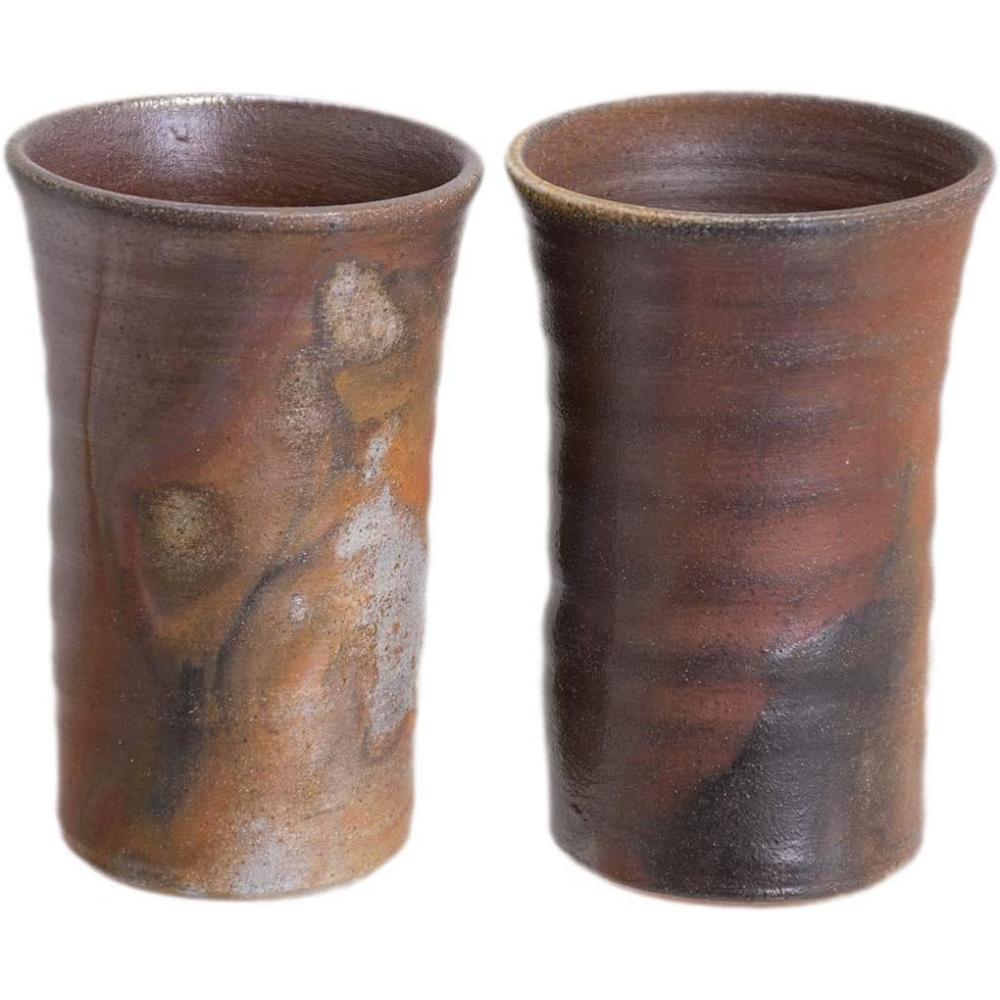 

Пара пивных бокалов Bizen Mugen в деревянной коробке, традиционные, сделано в Японии, объем 200 мл, керамика, Кобо, набор, (Стиль Санкири), ремесло, (вместимость ок.. / прибл.