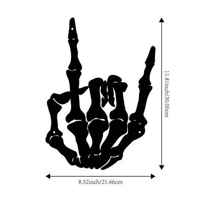 Rock On Skeleton Hand 1pc Metal Wall Art - Edgy Iron Sculpture for Garden, Patio, Living Room & Balcony Decor, Patio Decoration