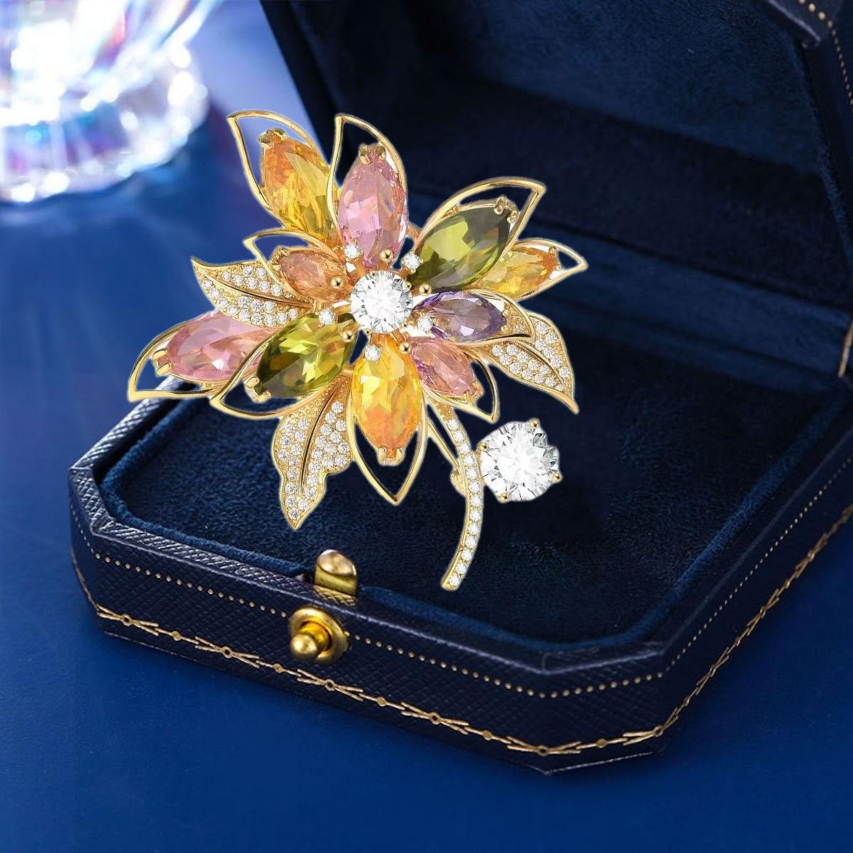 

Высококачественная красочная брошь-цветок, женский высококачественный цирконовый корсаж, универсальная булавка для пальто, аксессуары electroplated real gold