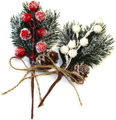 1Pcs Christmas Red Berry Articifial Flower Pine Cone Branch Christmas Tree Decorations Ornament Gift Packaging Home DIY Wreath