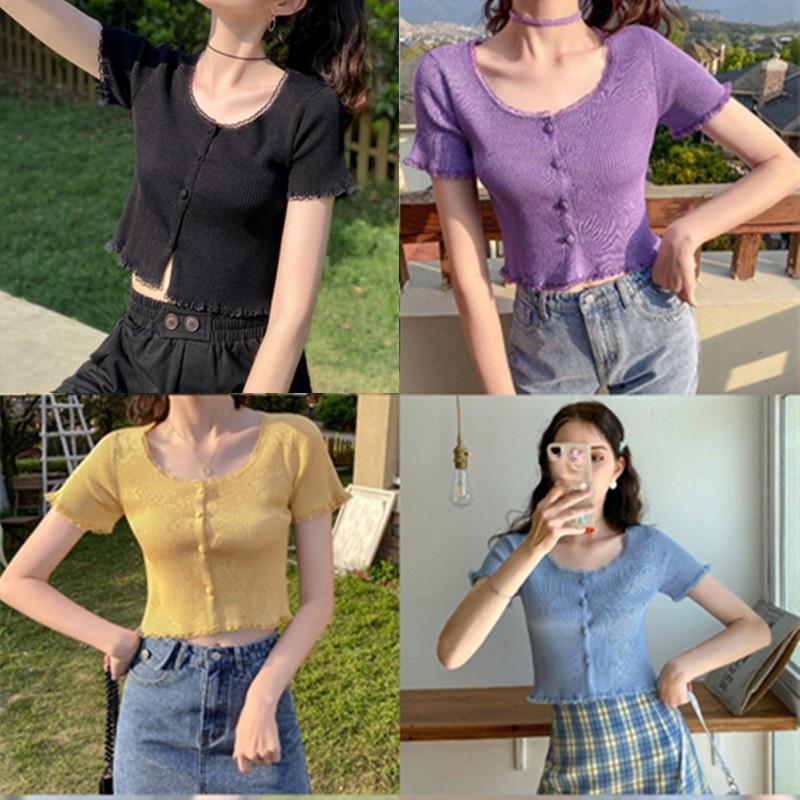 Yankee Strickpullover Jahr Damenmode Lila Spitzenstrickjacke Dünner Kurzer Abschnitt Schlanke Oberteile Lässiges Wesentliches Komfort und Stil Schlanke Passform Pullover T-Shirts