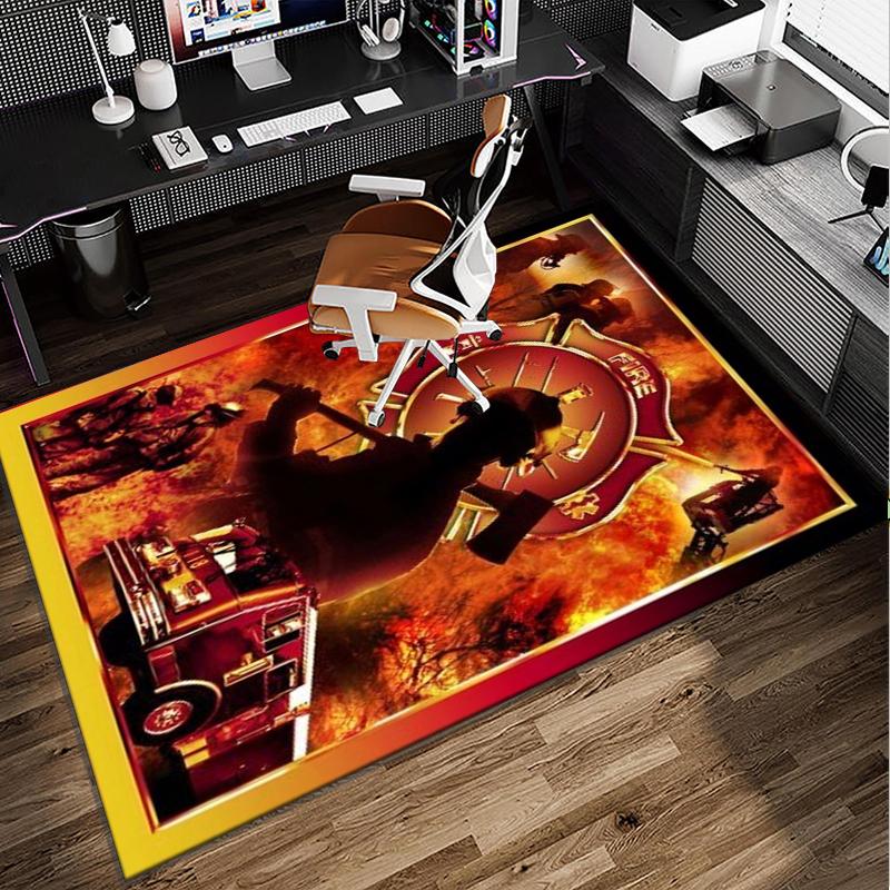 Firefighter Bravery In Action Office Rug Chair Mat, Entryway Carpet, Suitable for Front Door, Bedroom, Living Room, Desk, Holiday Gift