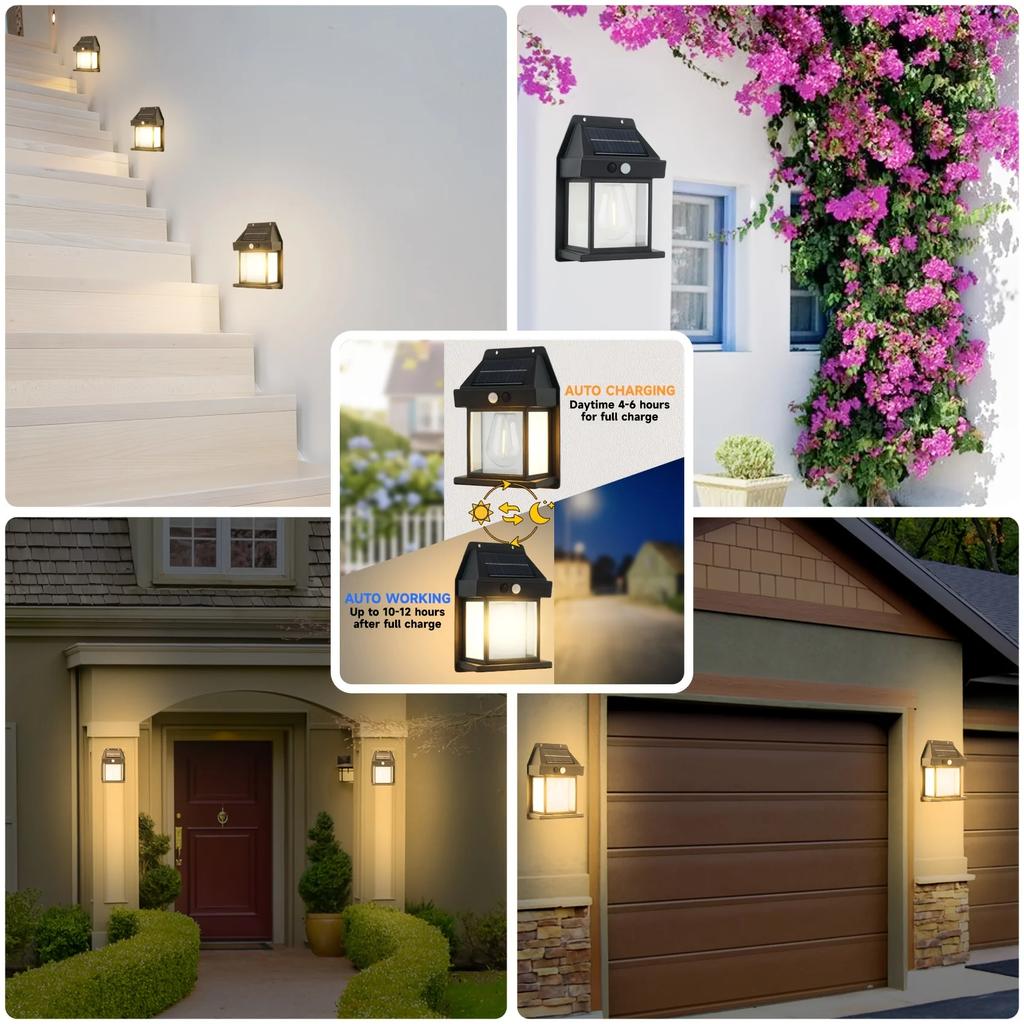 Solar Lights Outdoor, Dusk to Dawn Solar Wall Sconce Motion Sensor, 3 Lighting Modes Waterproof Solar