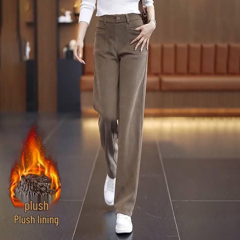 2025 Damen High-Waist Chenille Fleece-gefüttert Weitbein-Hose - Lockere Passform für Herbst/Winter