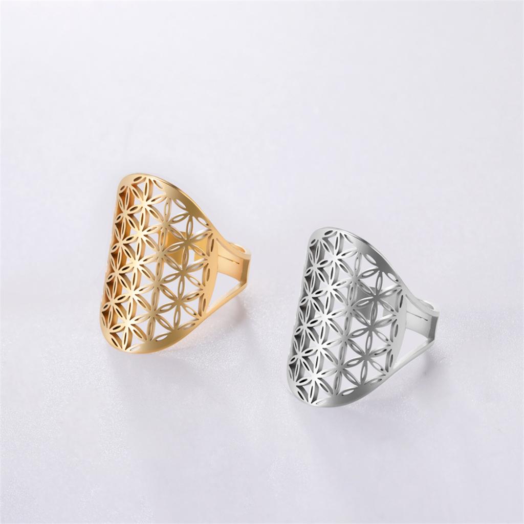 Flower of Life Ring Stainless Steel Sacred Geometry Archangel Metatron Ring Adjustable Amulet Jewelry Gift Wholesale