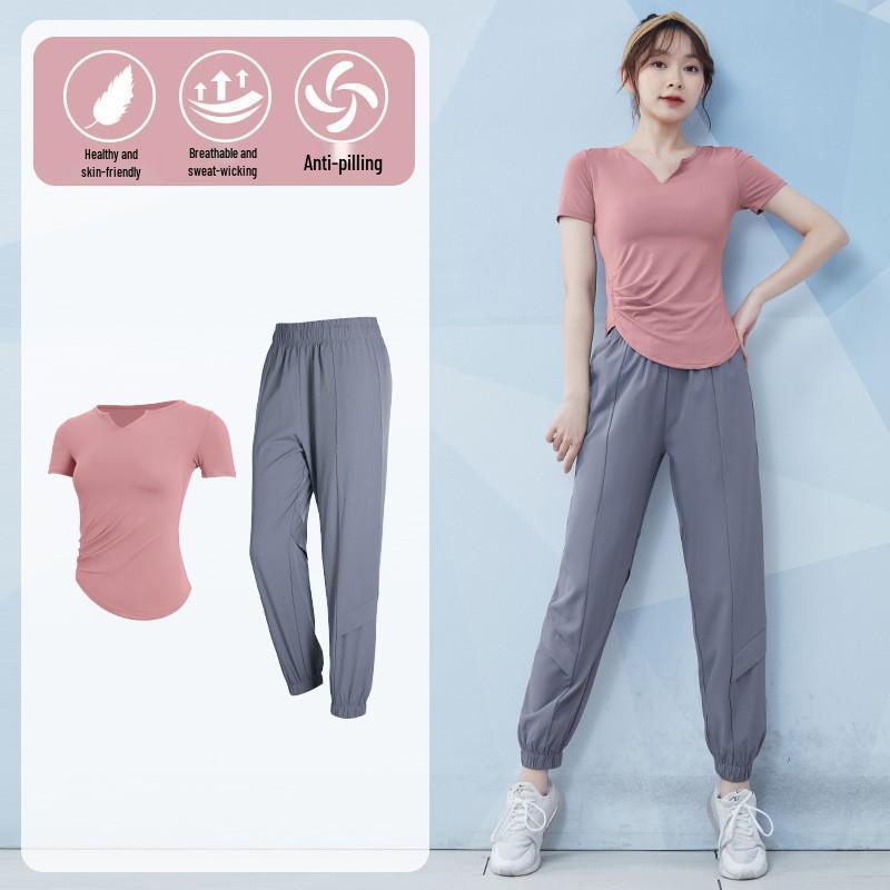 Women's Quick-Dry Summer Sports Set: Short Sleeve Running T-Shirt & High-End Yoga Outfit
